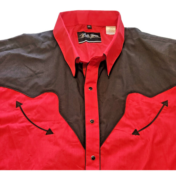 WHITE HORSE Country Western Rodeo Button Up Shirt Red Black Onyx Snap Men’s XXL - Picture 2 of 5